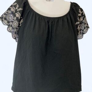 Black and white Detailed floral off the shoulder short sleeve blouse H&M XS